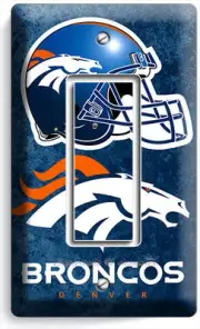 DENVER BRONCOS LOGO FOOTBALL SINGLE GFI LIGHT SWITCH WALL PLATE BOYS ROOM GARAGE