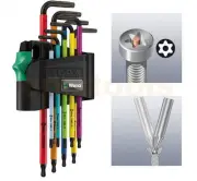 Wera 9 Piece Torx Multi Colour Security Tamperproof Hex Allen Key Set, 073599