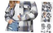 Women's Flannel Plaid Shacket Long Sleeve Button Down Small Blue White Plaid