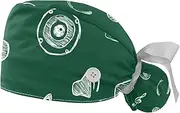[WOSHJIUK] Working Hat 2 Pack Scrub Caps for Women,Music Theme Green Background,Tie Back Cap Adjustable Scrub Hat