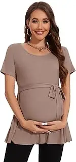 [Smallshow] Women's Maternity Clothes Tie Front Short Sleeve Pregnancy Tops