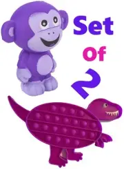 8''-10'' Purple Dinosaur Bubble Popper & 4'' Purple Squish Monkey Spongy Toy