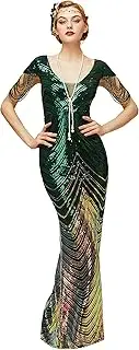 [BABEYOND] Women Mermaid Sequin Gown - Bodycon Maxi Prom Dress Glitter Sequin Beaded Dress for Evening Party
