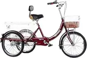Adult Tricycle 3 Wheel Pedal Trike Bike Cruiser with Basket&Bell for Single Speed for Seniors Women Men Exercise Shopping, Tricycle