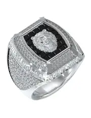 [Guess] Lion Pave Signet Ring 14mm in Silver