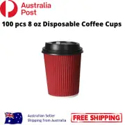 Disposable Coffee Cups 8 oz 100 Pcs Bulk Takeaway Paper Triple Wall with Lids