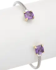 Juvell 18K Two-Tone Plated Purple Amethyst Twisted Cable Bangle