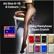 Size 6-10 Shiny Pantyhose Women Sexy Open Crotch High Waist Tights Sheer Nylon
