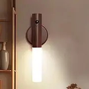 Motion Sensor Night Light, Wooden Rechargeable Night Light with Magnetic Mount & 3 Color Modes, Battery Powered Wall Light for Hallway, Stairs, Nursery, Closet, Kids/Elderly (Walnut)