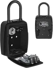 Large Key Lock Box Outdoor, Hanging and Wall-Mounted 4-Digit Combination Lock Box with Removable Shackle, Waterproof Portable Key Safe for House Keys, Car Keys, and Cards