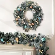 Pre Lit Frosted Snow Christmas Garland with Wreath Set