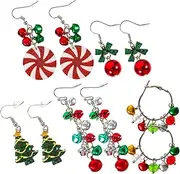 HONMEET 5 Pairs Christmas Earrings Festive Dangle Earrings with Christmas Tree Snowflake and Bell Designs Holiday Parties and Daily Wear
