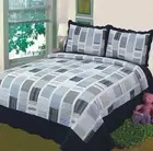 Navy Blue White Gray Plaid Patchwork 3pc Quilt Set Full Queen Cal King Bedspread