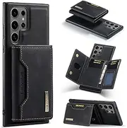 2 in 1 Wallet Case for iPhone 13 Mini, Matte Leather Case Cover Card Holder Detachable Wallet Buckle Design Cover - Black