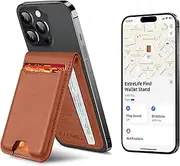 [ExtreLife] For Magsafe Wallet, Works with Apple Find My, Strongest Magnetic Wallet for iPhone 16/15/14/13/12 Series, WalletTracker with Adjustable Stand, 6 Cards Holder, Vegan Leather, Brown
