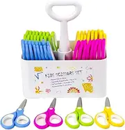 Kids Scissors Set with Classpack Art Caddy Organizer (36 Count Teacher Pack, Rounded-tip, 5.5-inch) - Assorted Colors Blunt-tip School Student Crafting Scissors Supplies GD-043