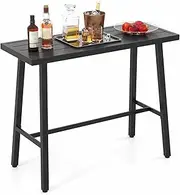 Costway 92 cm Patio Counter Height Bar Table, Rectangular High Pub Table with Sturdy Metal Frame and Adjustable Foot Pads, Outdoor Bistro Dining Table for Balcony, Backyard and Indoor, Black