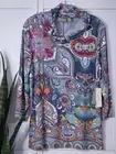 Chico's Women Cozisoft Status Print Button Cowl 3Q Tunic 3Q Slv Antique Teal New