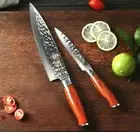 Chef Utility Knife Set 73 Layers Damascus Steel Wood Handle Hammered Slicing Cut