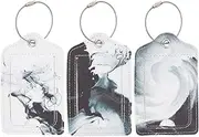 CRASPIRE Pack of 3 Ink PU Leather Luggage Tags, Suitcase Tags, Name Card Case Identifiers, Luggage Labels, Tags with Metal Screw Closure, Waterproof Luggage Tag Holder
