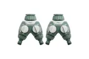 2x Hills Two Way Hose Tap Adaptor Outlet Connection Fitting Manifold Green Grey