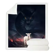 Scary Art the Lamb and the Dragon Throw Blanket