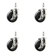 4 Inch 316SS Soft Rubber Wheel Swivel 3/8 Inch Threaded Stem Caster Set Brake