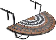 vidaXL Mosaic Balcony Table Hanging Semi-circular Drinking Snack Holder Folding Railing Deck Serving Table Stand Terracotta Black and White