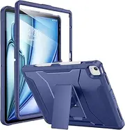 Case for iPad Air 13-Inch M3 2025 & M2 2024,with Built-in Screen Protector and Kickstand, Rugged Full-Body Heavy Duty Protective Cover for Apple iPad Air 13 - Navy Blue