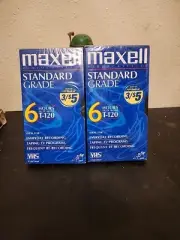 Maxell T-120 6 Hour Standard Grade VHS Video Cassette Tape (2 Pack) **SEALED***