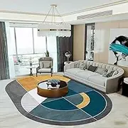 Modern Design Living Room Oval Carpet, 130x160cm Washable Bedroom Balcony Coffee Table Dining Sofa Non-Slip Large Rug, Easy to Clean 140x160cm(3.9ft×5.9ft/120×180cm)