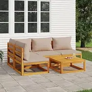 Patio Furniture Sets 5 Piece Garden Lounge Set with Taupe Cushions Solid Wood