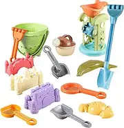 14Pcs Buckets for Kids, Beach Toys Set with Bucket Shovel Sand Rake, Outdoor Sandpit Tools for Children 3 4 5 6 7 Years