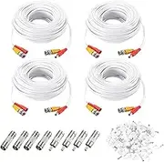uxcell BNC Video Power Cable,20m/66ft All-in-One Security Camera Wire Cord DC Extension Wire for CCTV Security DVR Camera System Installation Plug & Play Cord,4 Set White