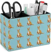 FZMVSQH Funny Cartoon Kangaroo Zoo Printed Pen Pencil Holder Cup Container PU Leather Desk Organizer Stand Home Office Organization Office Accessories Container Box 2 Compartments