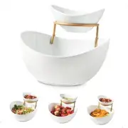 Chip and Dip Serving Set 2 Tiered Oval Dip Bowls with Metal Rack for Gold