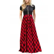Nevenka Womens Plaid Printing Short Sleeve Waist Dress-Red