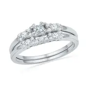 14k White Gold Princess Diamond Bridal Wedding Ring Set 3/8 Cttw
