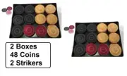 Carrom Board Coins 48 pack (2 Box) + Two Strikers- Carom Indian Board Coins