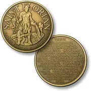 Armed Forces Depot Saint Florian Firefighter's Prayer Challenge Coin - 1.75" (44mm) Round, Antique Brass, Ungraded, About Uncirculated