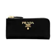 Prada Vitello Move Key Case Holder Wallet Zip Pouch Black Calf Leather NEW