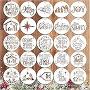 25pcs Christmas Nativity Stencil for Painting on Wood Small Nativity Scene Stencils Reusable Drawing Stencils for Ornament DIY Crafts Home Decorations(25 Christmas 4inround)