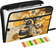 Quteprint 13 Pockets Expanding File Folder with Zipper Closure, Summer Flowers Bee Honeycomb Accordion File Folder with Sticky Labels, Letter Size A4 Papers Expandable File Document Organizer