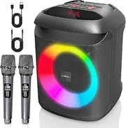 AIMAX Karaoke Machine with Bluetooth and Two Wireless Microphones, Portable Speaker for Home & Outdoor Parties, 7-Hour Battery Life, Mic/AUX/USB/TF Support, Perfect for Kids & Adults Singing