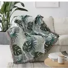 Monstera Leaf Cotton Throw Blanket, WOVEN FRINGE JACQUARD Gift TAPESTRY carpet