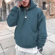 Men's Loose Fit Plain Basic Blue Hoodie
