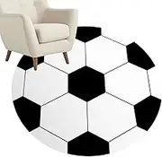 Round Kids Play Rug,Anti-Skid Soccer Pattern Crawling Play Mat - Circular Carpet, Machine Washable Soft Mat for Bedroom Reading Corner Dorm