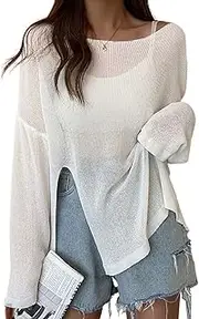 [Bsubseach] Women Crochet Swimsuit Cover Up Sheer Bikini Beach Tops Sexy Mesh Summer Outfit