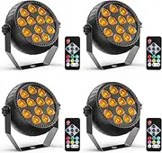 Starlitflow 4pcs LED RGB 12 LED Rechargeable Battery, 2200 mAh LED Spotlight with Remote Control, 4-6 Hours Battery Operated Stage Lights for Bar DJ Clubs Weddings Halloween and Christmas