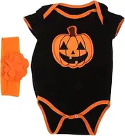 BESTYASH Halloween Pumpkin Set Newborn Baby Romper Sleep Suit Short Sleeve Bodysuit with Headband for Girl Boy